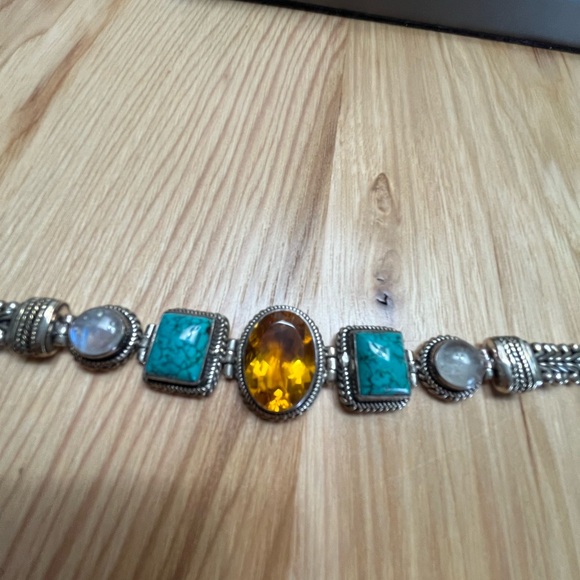 SS citrine turquoise and moonstone Bali style bracelet. - Picture 2 of 8